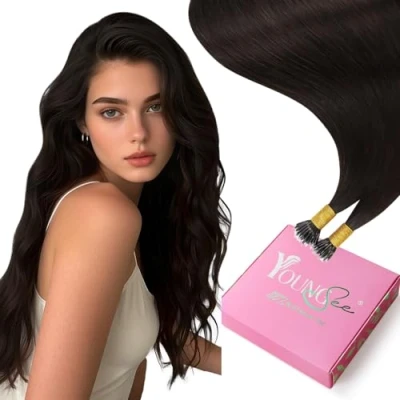 Afbeelding van YoungSee Nano Hair Extensions Echt Menselijk Haar Bruin Kralen Donkerste Ring Haarverlenging Tips voor Bruiloft Koude Fusion