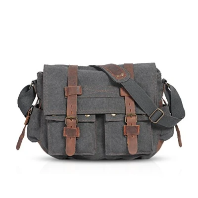 Afbeelding van FANDARE Nieuwe Retro Messenger Bag schoudertas 14 inch laptoprugzak heren vrouwen tas koerierstas multifunctioneel canvas, grijs, Zoll, CANVAS