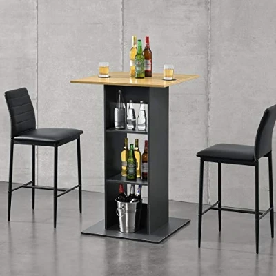 Afbeelding van Bartafel Visby met 3 planken 70x70x110 cm donkergrijs en hout