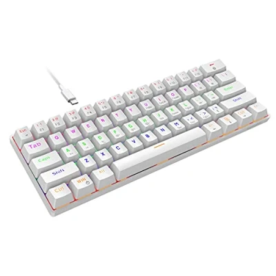 Afbeelding van Snpurdiri Bedraad mechanisch gamingtoetsenbord, 60% grootte, 61 toetsen, RGB achtergrondverlichting, ultracompact, blauwe twee pootjes, wit