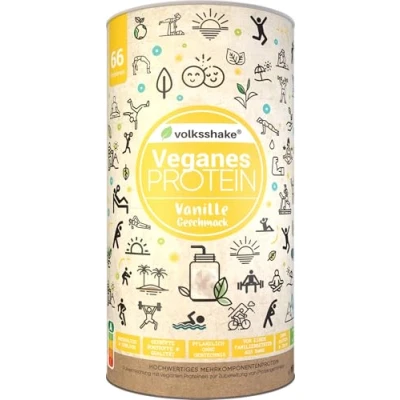 Afbeelding van Veganistisch proteïne crème vanille, volksshake, 1 kg, natuurlijk met amandel , rijst, hennep chia en pompoenkernproteïne, glutenvrij.