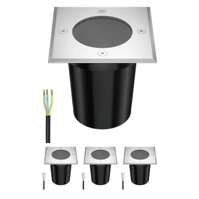 Afbeelding van ledscom.de 4 stuks grondinbouwlamp RELI voor buiten, IP67, roestvrij staal, hoekig, 11 x 11cm, 1x GU10 max. 15W