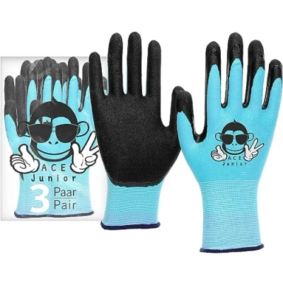 Afbeelding van ACE Junior 3 x tuinhandschoenen voor kinderen van 5 tot 6 jaar, bescherming jongens en meisjes, blauw