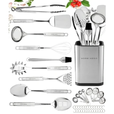 Afbeelding van Keukengerei Set Anti aanbaklaag Hittebestendige Kookgerei Lepels Turners Spatel Pollepel Keukengereedschap Gadgets Accessoires (32 stuks RVS Set)