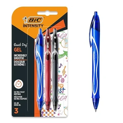 Afbeelding van BIC Gel ocity Quick Dry rollerbalpen, gelpennen in 3 verschillende kleuren, lijndikte medium, met rubberen grip oppervlak