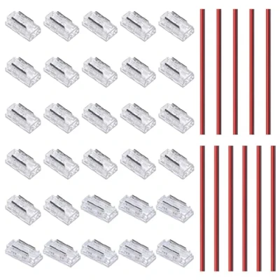 Afbeelding van GOMING 2pin 5mm COB LED Strip Connector Kit 22pcs tot Draad Transparente Gapless Connectors 8pcs 11pcs 15cm Extensiebraden voor