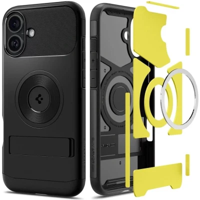 Afbeelding van Spigen Slim Armor MagFit Hoesje Geschikt voor Apple iPhone 16 Back Cover Compatibel met MagSafe Standaard Air Cushion technologie Zwart