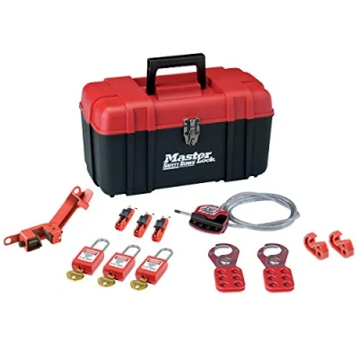 Afbeelding van Master Lock S1117ES31KA Lockout/Tagout kit voor elektrische lockout inclusief 3 thermoplastische hangsloten, 1 kabel, 2 grendels, 6 stroomonderbrekers