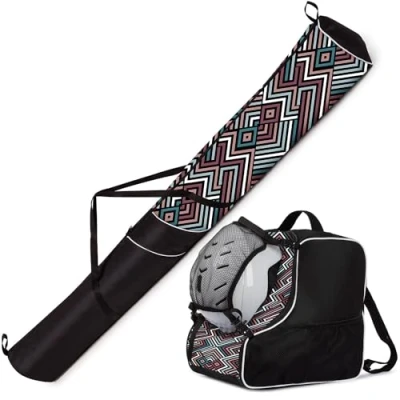 Afbeelding van Ferocity Premium set skitas en skischoentas voor 1 paar skistokken, schoenen helm met afneembare nettas, pastel, Zig ZAG [053]