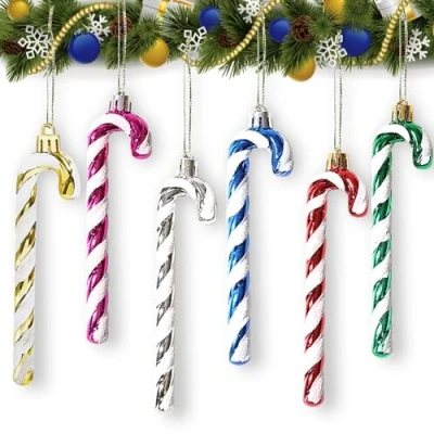 Afbeelding van 6 stuks Candy Cane Ornamenten, zuurstokken, snoep kerstboomversiering, hanger, kerstboomdecoratie, hanger (kleur)