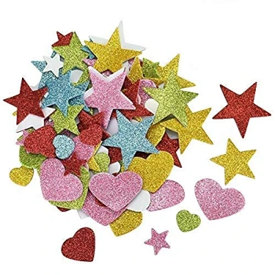 Afbeelding van KLYNGTSK 200 stuks glitterschuimstickers voor kinderen, schuimstickers, zelfklevende glinsterende schuimrubberstickers, kunsthandwerk, verzamelalbums, doe het zelf