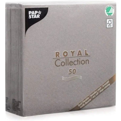 Afbeelding van 50 servetten &quot;Royal Collection&quot; 1/4 vouw 40 cm x grijs in stoflook