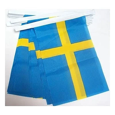 Afbeelding van Zweden 4 meter BUNTING Vlag 20 vlaggen 6&#039;&#039; x 4&#039;&#039; Zweedse STRING 10 15 cm AZ FLAG