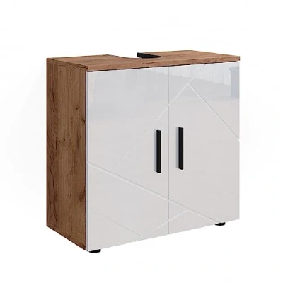 Afbeelding van Vicco Wastafelonderkast Irma, Wit hoogglans/goud power eiken, 60 x 59 cm