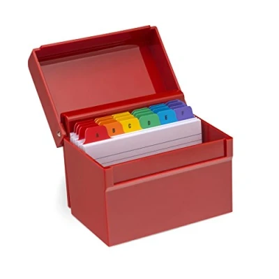 Afbeelding van OSCO Rode Hi Gloss Index Box met 100 Kaarten en Gekleurde Tabs, Rood