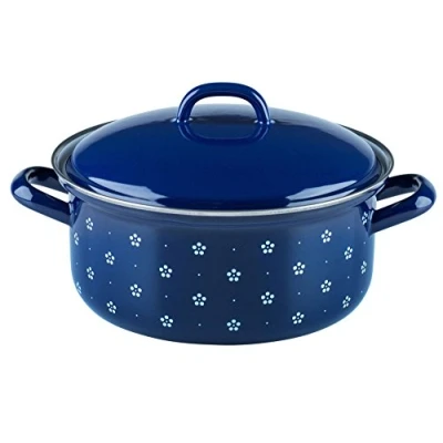 Afbeelding van Riess, 0130 073, Braadpan met deksel, COUNTRY DIRNDL, diameter 20 cm, hoogte 13,6 inhoud 2,0 liter, geëmailleerd, blauw/wit