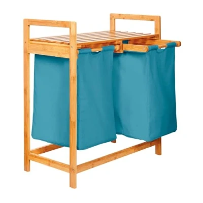 Afbeelding van Lumaland Wasmand van bamboe met 2 uitschuifbare waszakken 60 L Blauw