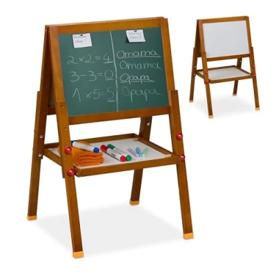 Afbeelding van Relaxdays schoolbord kinderen magnetisch verstelbaar 65 77 cm dubbelzijdig