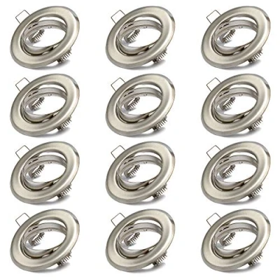 Afbeelding van 12x inbouwspots GU10 set 12 stuks inbouwframes in geborsteld roestvrij staal incl. fitting voor LED of halogeenlampen, 30 draaibaar, rond