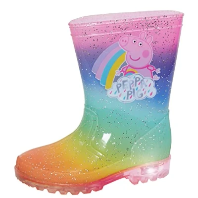 Afbeelding van Peppa Pig Light Up Regenboog Wellington Laarzen Meisjes Glitter Wellies Kids Knipperende Lichten Sneeuw Schoenen, Regenboog, 9 UK Child