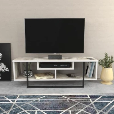 Afbeelding van Nikolai TV meubel 120cm Zwart en Wit Marmer effect Menzzo