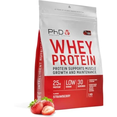 Afbeelding van PhD Nutrition Whey protein Powder 1kg Strawberry with 25g informed per serving, enriched well tolerated cultures