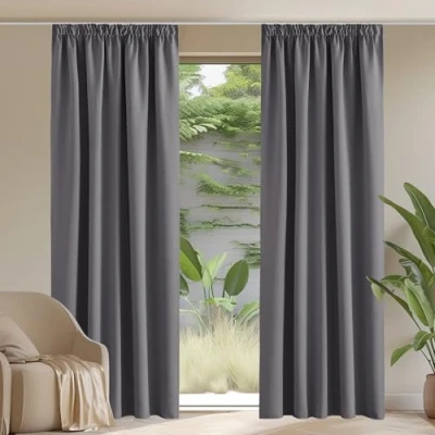 Afbeelding van Pony Dance Verduisteringsgordijnen, plooiband, gordijnen, set van 2, extra brede gordijnen met grijs, ondoorzichtig, woonkamer, 228 x 167 cm (h b)