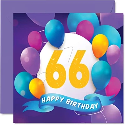 Afbeelding van 66e verjaardagskaart voor mannen vrouwen ballonfeest gelukkige verjaardagskaarten 66 jaar oude man vrouw mama papa tante oom opa oma opa, 145 mm x cadeau