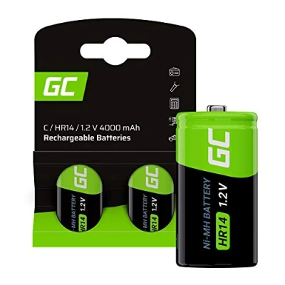 Afbeelding van Green Cell 4000 mAh 1,2 V 2 stuks voorgeladen Ni MH C batterijen HR14 R14 babycellen (C), direct te gebruiken, sterke prestaties, lage zelfontlading, oplaadbare batterij