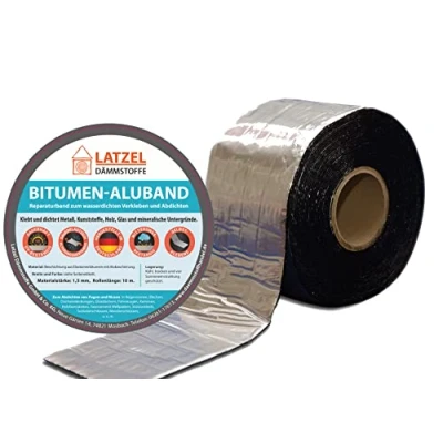 Afbeelding van Bitumen Alutape reparatietape afdichtband kleur aluminium 150 mm rol 10 meter. Made in Germany.
