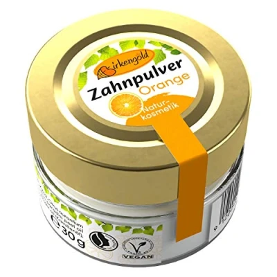 Afbeelding van Birkengold Tandpoeder oranje 30 g glas, 1 stuk, plasticvrij, verpakt in glazen pot, 100% natuurlijke ingrediënten, geen schuimvormers en conserveringsmiddelen, cosmetica gecertificeerd,
