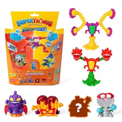 Afbeelding van SuperThings serie Mutant Battle verpakking van 6 stuks bevat 4 (1 zilveren kapitein) en 2 exoskeletons. 3 x
