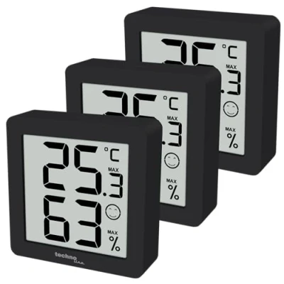 Afbeelding van WS9425 Set van 3 zwart, thermometer, hygrometer, extra klein, magneethouder, x in een verpakking