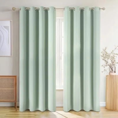 Afbeelding van Blumtal 2 delige Set Ondoorzichtige gordijnen met Ringen verduisteringsgordijn, verduisterend, 295 x 140 cm, Zomergroen