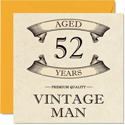 Afbeelding van Vintage 52e verjaardagskaarten voor mannen leeftijd 52 jaar leuke verjaardagskaart collega vader echtgenoot vriend oom broer vriend, 145 mm x wenskaarten,