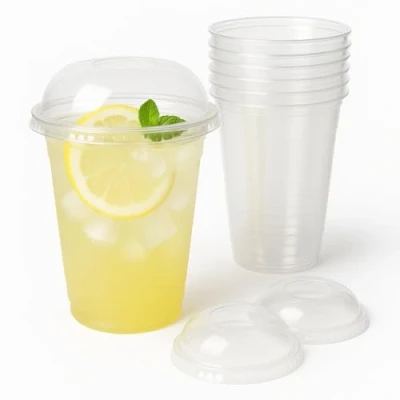 Afbeelding van Inoverse 50 stuks smoothiebekers to go, smoothie cup, 400 ml, dessertbekers, plastic bekers, ijskoffiebekers, cocktailglazen, plastic, bubble tea incl. deksel met gat