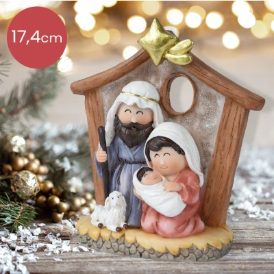 Afbeelding van Kerststal met Maria, Jezus, Jozef en schaap 17,4cm Hoog