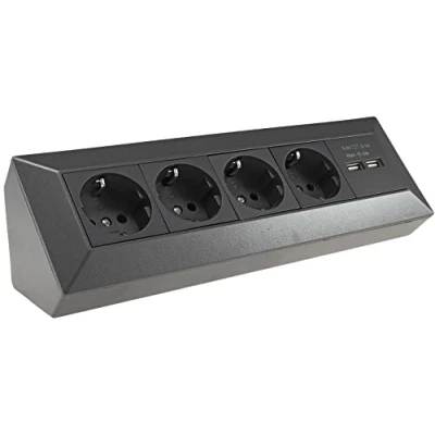 Afbeelding van Stekkerdoos hoekcontactdoos 4 voudig geaard stopcontact 2X USB A 3.1A antraciet