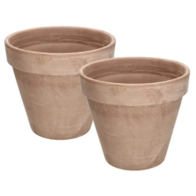 Afbeelding van KOTARBAU® Set van 2 bloempotten terracotta mokka, diameter 19 cm, bloempot met rand, voor binnen en tuin