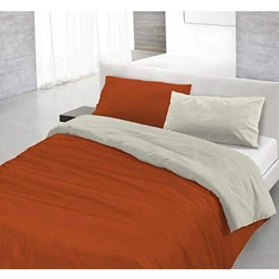 Afbeelding van Italian Bed Linen Natuurlijke Kleur Dekbedovertrek Set met Doubleface Effen Tas Blad en Kussensloop, 100% Katoen, Aardse/Crème, kleine dubbele