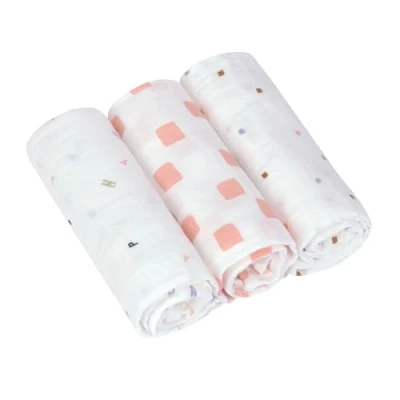 Afbeelding van Lässig Swaddle &amp; Burp Doek L GOTS (3 stuks) Happy Fruits Peach