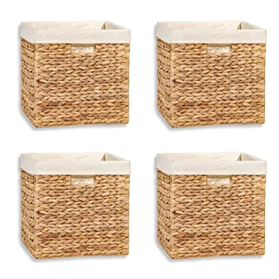 Afbeelding van 12&quot; Opvouwbare Hyacint Opbergmand met Ijzeren Draad Frame en Verwijderbare Liner van Trademark Innovations (Set 4)