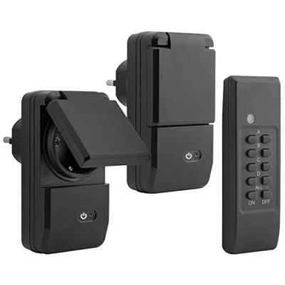 Afbeelding van Mumbi 24279 Draadloze Stopcontactenset Outdoor (spatwaterdicht, IP44), 2 x Draadloos Stopcontact + 1 afstandsbediening, 1100 watt, Zwart