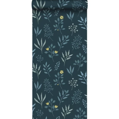 Afbeelding van Leen Bakker ESTAhome Behang Bloemmotief Blauw, Geel, Groen 53cm X 10,05 M Blauw Vlies