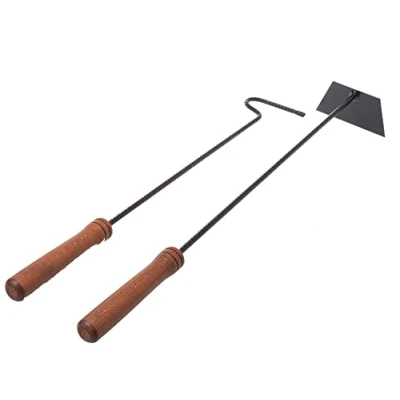Afbeelding van Aqbau® Haardbestek set 2 delig met pookhaak en asschraper zwart haardaccessoires modern open haard bestek haardgereedschap