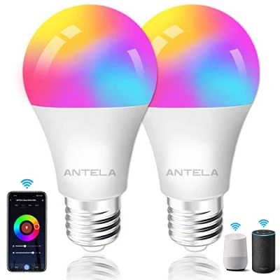 Afbeelding van ANTELA Smart Bulb E27 Alexa WiFi Bulb,10W 806 Lumen 2700K 6500K RGB Veelkleurig Dimbaar, Compatibel met en Google Home, Geen Hub Nodig, 2 Pack