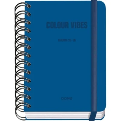 Afbeelding van Dohe Schoolagenda 2025 2026 Dag per Pagina, Formaat A6 (12x17 cm), Spaans en Engels, Dubbele Spiraalbinding Elastieksluiting, Harde Kaft, 4 Stickervellen COLOUR VIBES Blauw
