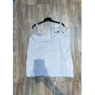 Afbeelding van Linnen top met vlinder mouwen en ronde hals kleur BEIGE, maat 44