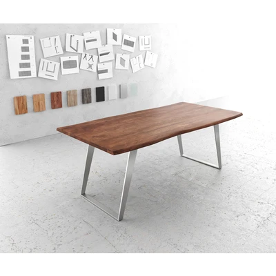 Afbeelding van Eettafel Edge acacia bruin 200x100 edelstaal schuin Live