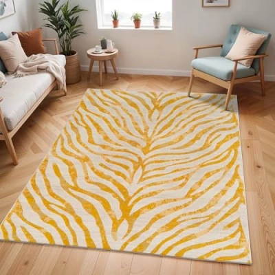 Afbeelding van Surya Luanda Tapijtloper voor in de woonkamer, eetkamer, hal, modern boho tapijt, geometrisch patroon, zachte Scandinavische loper, oker, 80 x 220 cm